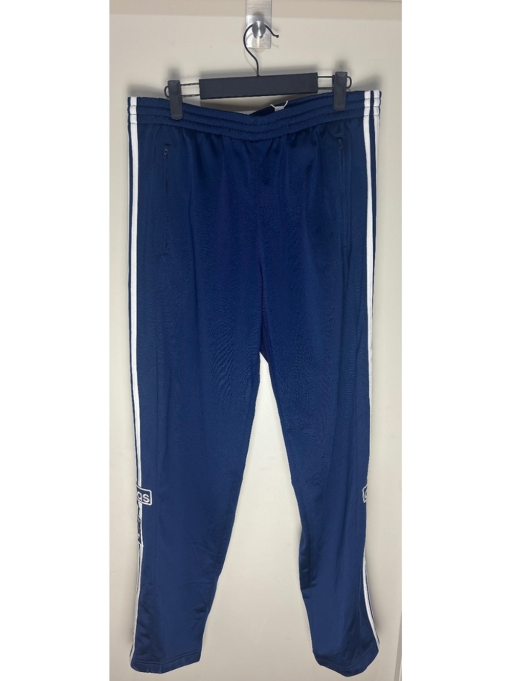 Adidas Originals Mens L Snap Track Pants Navy 3 Stripes Tearaway NWT